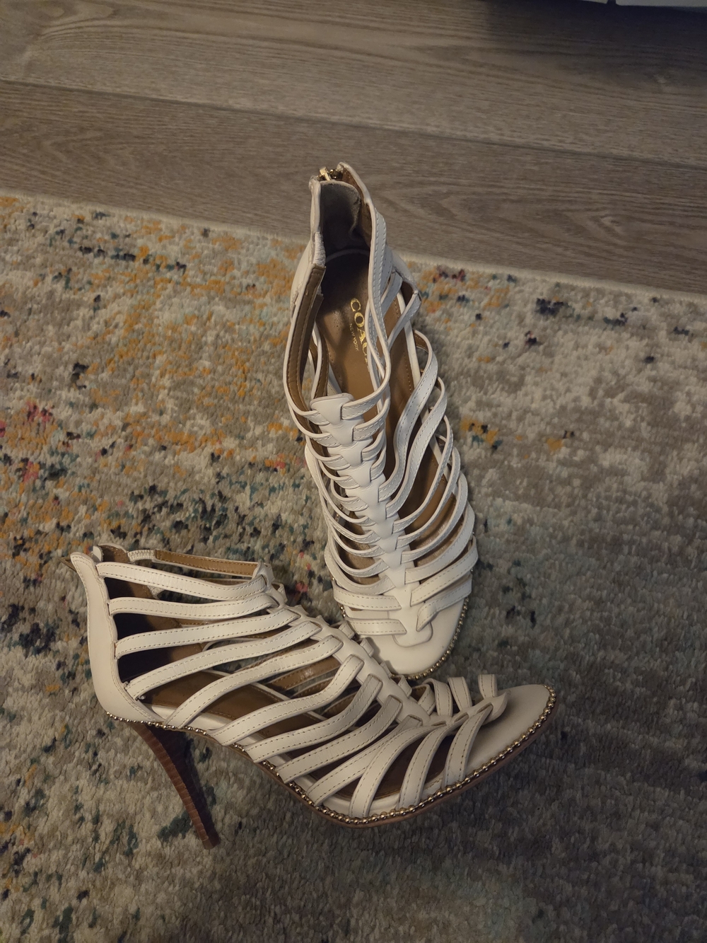 COACH White Strappy High Heel Sandals